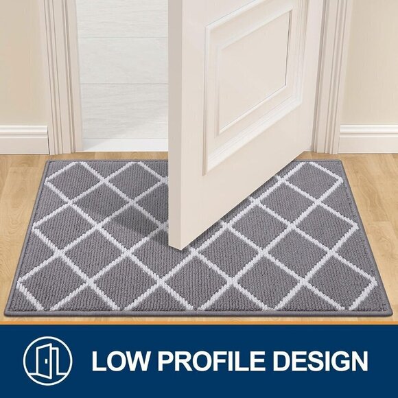 NEW! Gray geometric white non slip door mat entrance rug soft - Picture 3 of 6